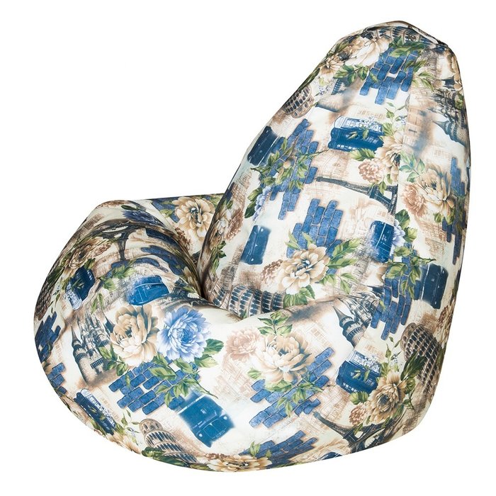 Кресло-мешок Груша 3XL Вояж бежево-синего цвета - купить Бескаркасная мебель по цене 6139.0