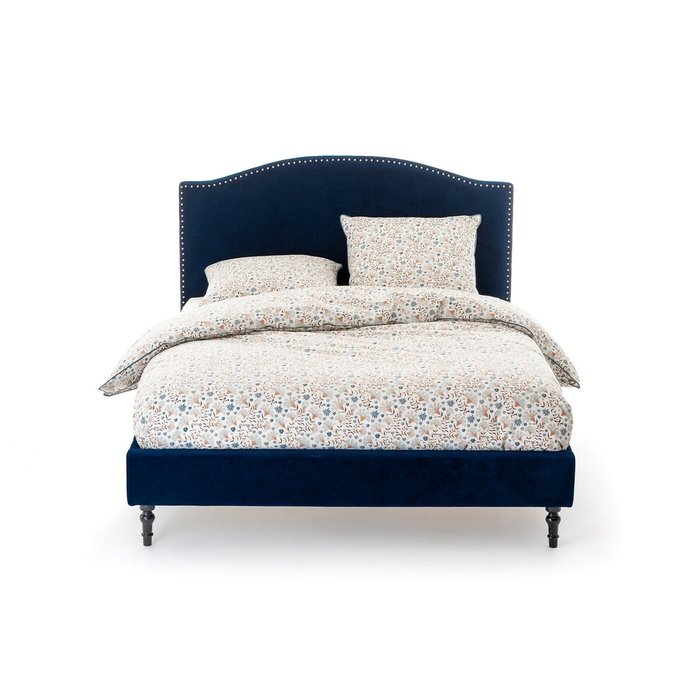 Кровать из велюра с отделкой заклепками с кроватным основанием Andante 160x200 синего цвета - купить Кровати для спальни по цене 33483.0