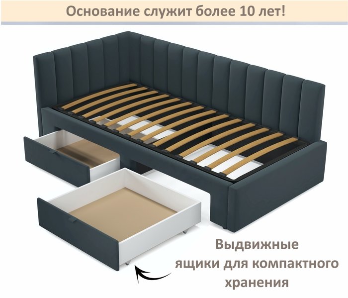 Мягкая кровать-тахта Milena 90х200 темно-серого цвета без подъемного механизма - лучшие Кровати для спальни в INMYROOM