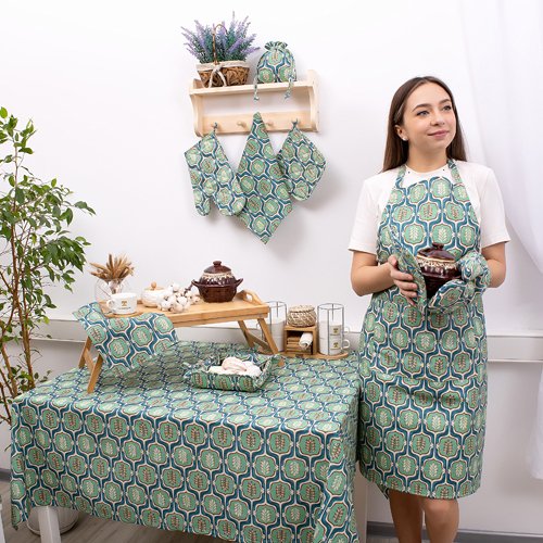 Набор для кухни 2 предмета 'Радушная хозяйка' (рукавичка-прихватка, прихватка), рогожка, 100% хлопок, 'Листья' - лучшие Аксессуары для кухни в INMYROOM