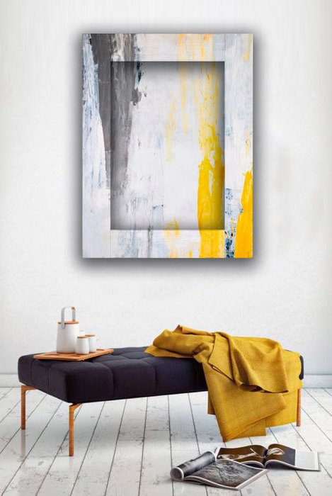 Картина с арт рамой Желтый, серый и белый 60х80 см - купить Картины по цене 14390.0