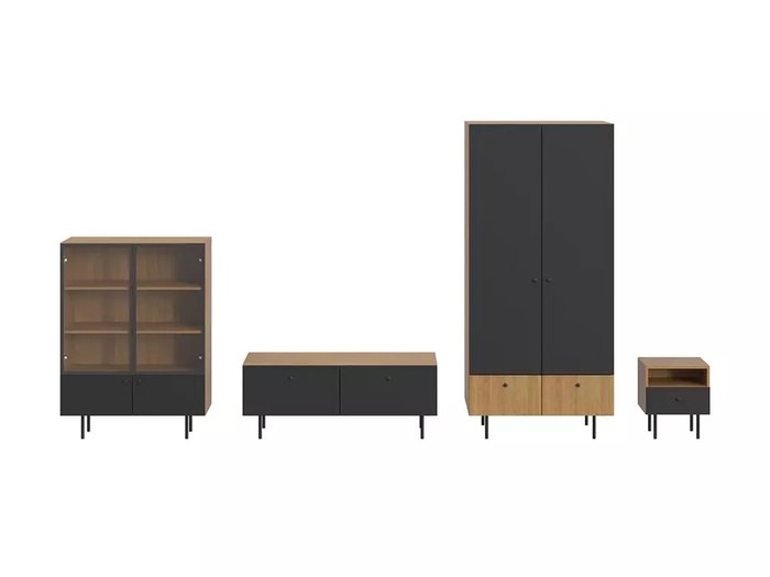 Комплект мебели для гостиной Frida 14 черно-бежевого цвета на металлических ножках  - купить Гостиные гарнитуры по цене 163100.0