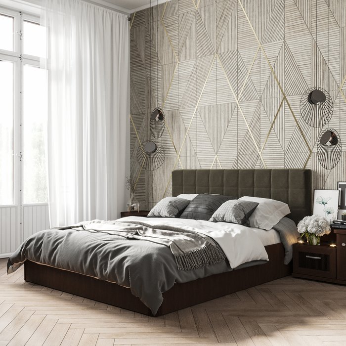 Кровать Магна 140х200 с серо-коричневым изголовьем и подъемным механизмом  - лучшие Кровати для спальни в INMYROOM