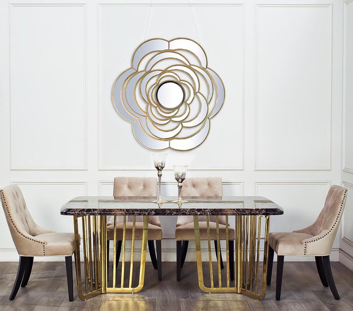 Стол обеденный Dark Emperador коричнево-золотого цвета - лучшие Обеденные столы в INMYROOM