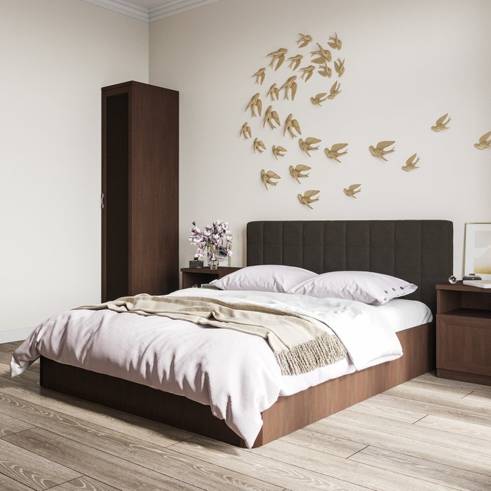 Кровать Магна 140х200 с темно-коричневым изголовьем и подъемным механизмом  - лучшие Кровати для спальни в INMYROOM