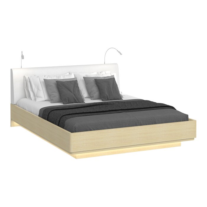 Кровать Элеонора 160х200 с изголовьем белого цвета и двумя светильниками - купить Кровати для спальни по цене 131025.0