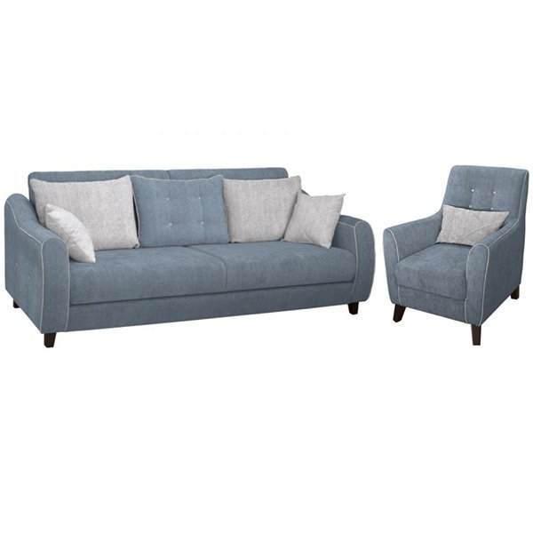 Френсис диван-книжка и кресло в обивке из велюра серо-синего цвета