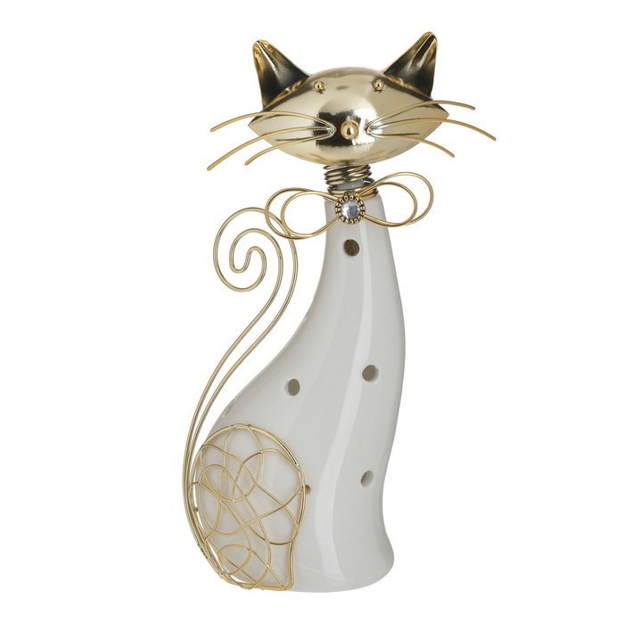Статуэтка Кошка из керамики и металла 