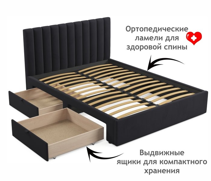 Кровать Olivia 160х200 черного цвета без подъемного механизма - лучшие Кровати для спальни в INMYROOM