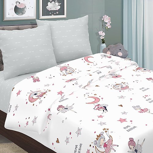 КПБ 'ДайПоспать', 1,5 спальный с 2-мя наволочками 70х70, перкаль, 100 % хлопок, пл. 105 гр./кв.м., 'Балеринки'