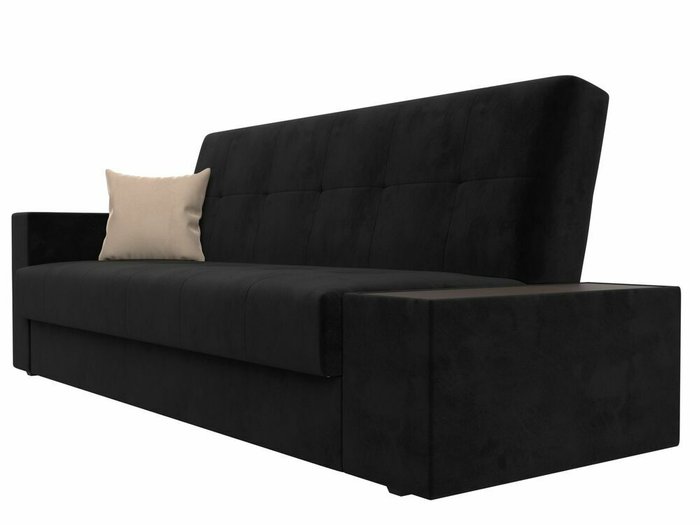 Диван-кровать Лига 020 черного цвета со столиком справа (велюр) - лучшие Прямые диваны в INMYROOM
