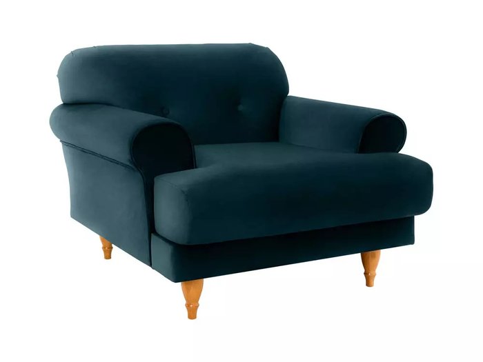 Кресло Italia в обивке из велюра темно-синего цвета с бежевыми ножками