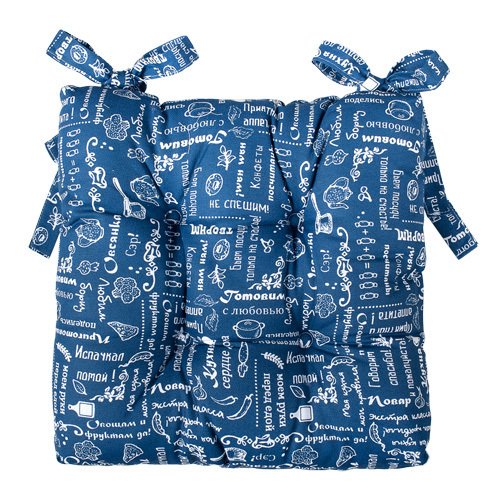 Сидушка на стул с завязками  'Правила кухни' 40х40, рогожка, 100 % хлопок, 'Индиго'