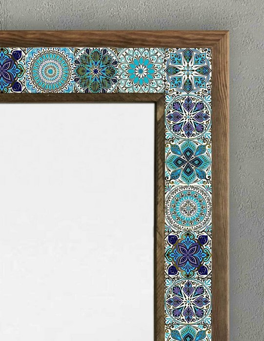 Настенное зеркало 53x73 с каменной мозаикой сине-голубого цвета - купить Настенные зеркала по цене 27866.0