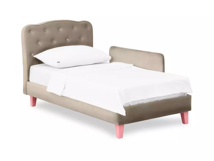 Кровать Candy 80х160 темно-бежевого цвета с розовыми ножками - купить Одноярусные кроватки по цене 37000.0