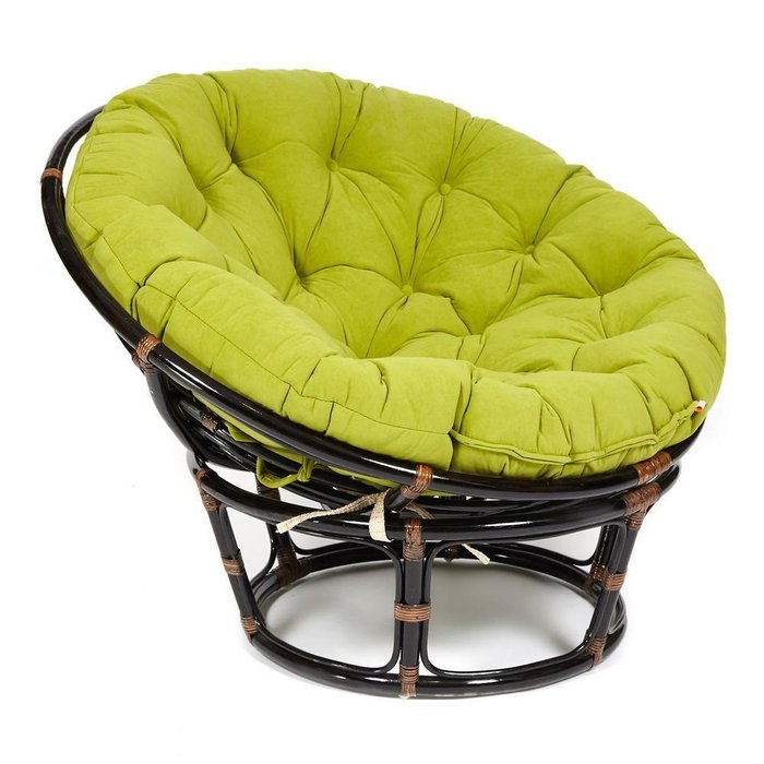 Кресло Papasan Antique brown с подушкой оливкового цвета