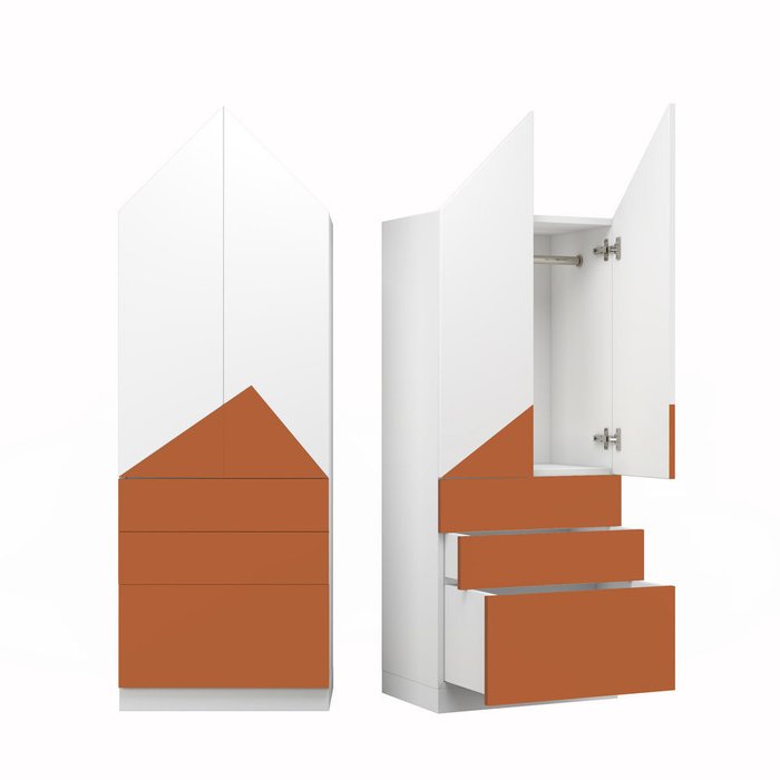 Шкаф Альпы терракотово-белого цвета с тремя ящиками