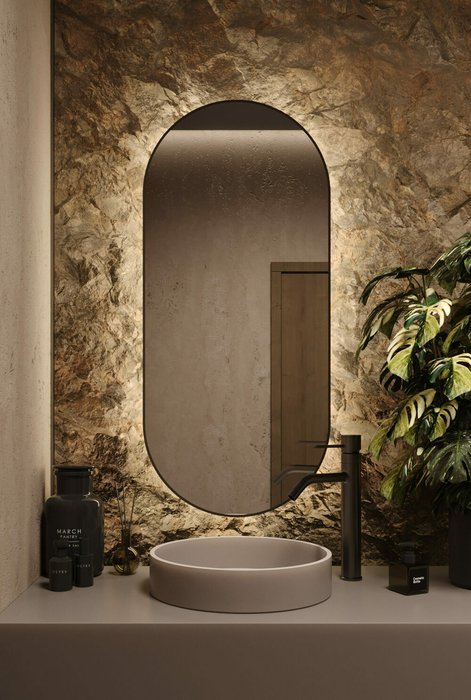 Настенное зеркало Banska 45х100 с подсветкой в тонкой чёрной раме - лучшие Настенные зеркала в INMYROOM