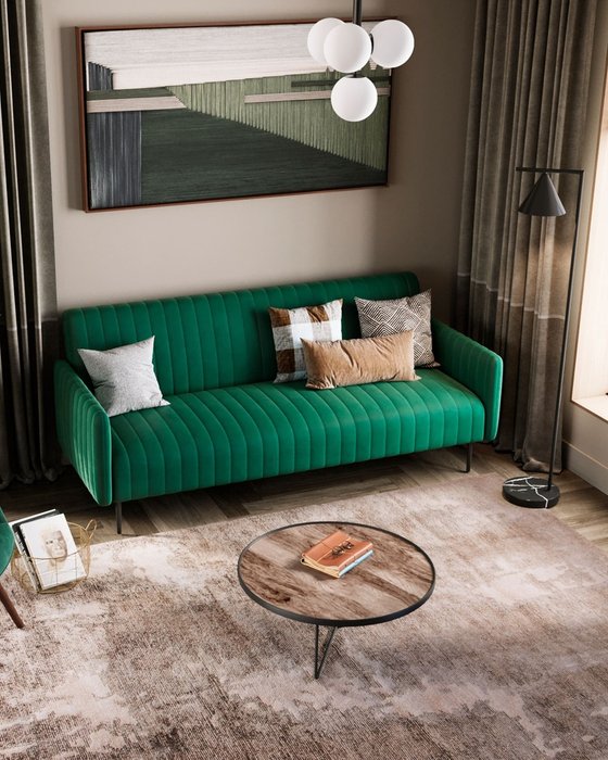 Диван-кровать Дрезден велюр зелёный - лучшие Прямые диваны в INMYROOM
