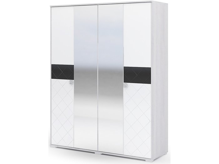Шкаф четырехстворчатый с зеркалом Сальма серо-белого цвета