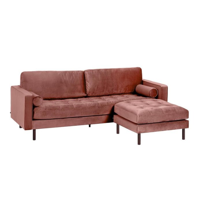 Прямой диван Bogart Pink velvet с пуфом
