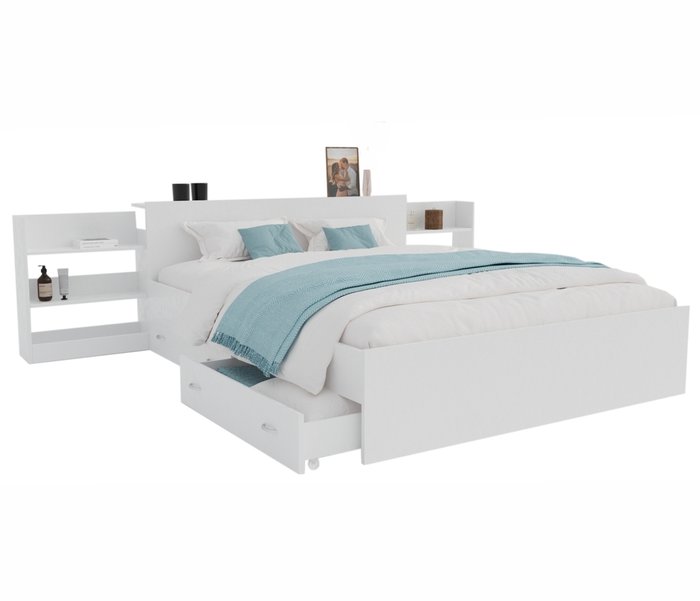 Кровать Доминика 180х200 белого цвета с блоком и ящиками 