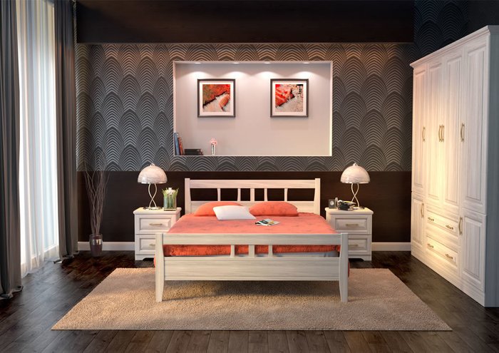 Кровать Лагуна из массива бука цвета слоновой кости 140х210 - купить Кровати для спальни по цене 33711.0