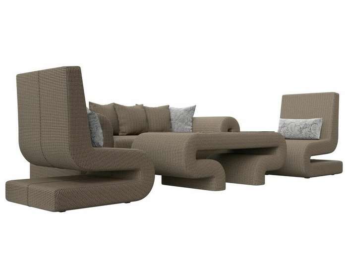 Набор мягкой мебели Волна 2 бежево-коричневого цвета - лучшие Комплекты мягкой мебели в INMYROOM