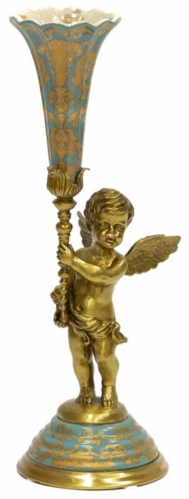 Фарфоровая ваза в руках ангела золото-голубого цвета