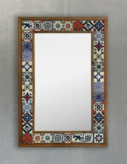 Настенное зеркало 43x63 с каменной мозаикой бежево-синего цвета - купить Настенные зеркала по цене 22495.0