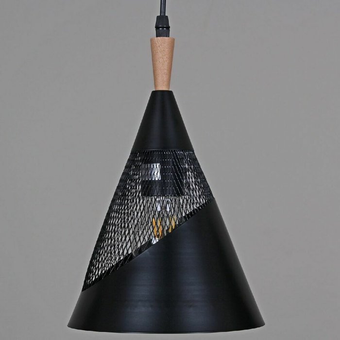 Подвесной светильник 03250-3.9-01 BK+WOOD (металл, цвет черный) - лучшие Подвесные светильники в INMYROOM