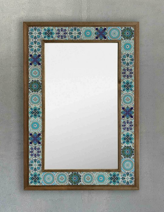 Настенное зеркало 43х63 с каменной мозаикой сине-голубого цвета - купить Настенные зеркала по цене 22495.0