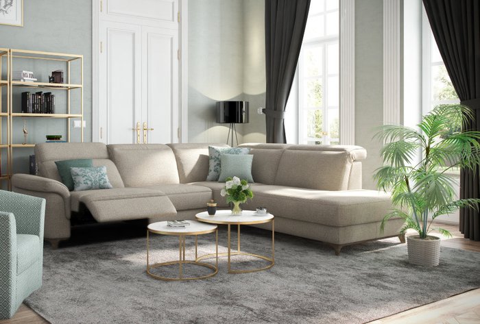 Угловой диван Bellona серого цвета с реклайнером - купить Угловые диваны по цене 744510.0