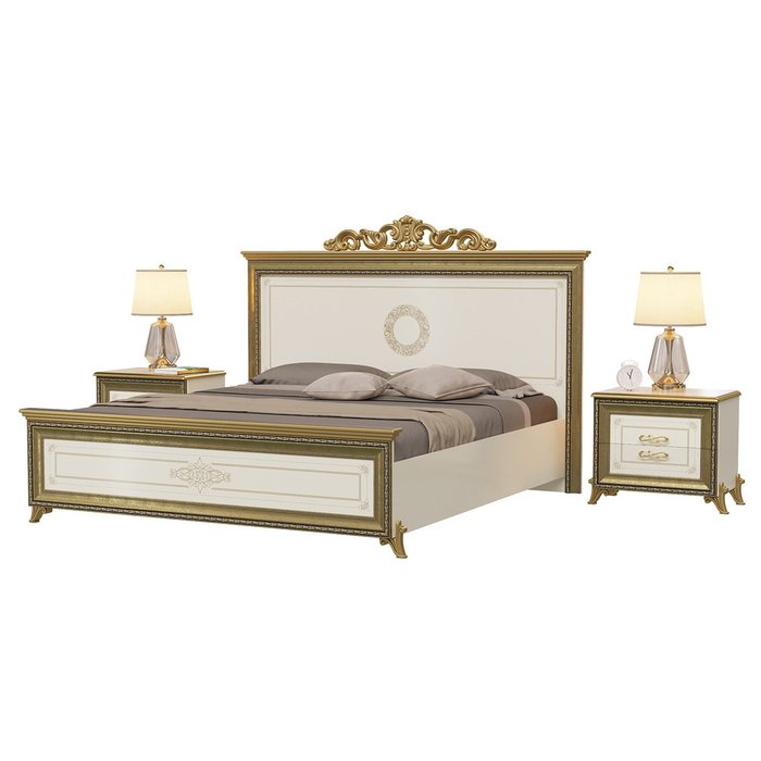 Спальня Версаль из кровати 180х200 и двух прикроватных тумб цвета слоновой кости - купить Спальные гарнитуры по цене 70801.0