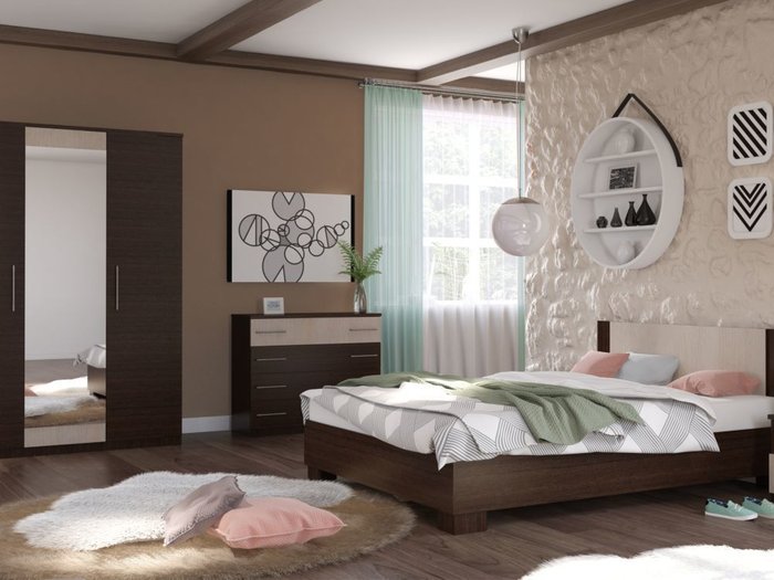 Спальня Аврора темно-коричневого цвета - купить Спальные гарнитуры по цене 68725.0