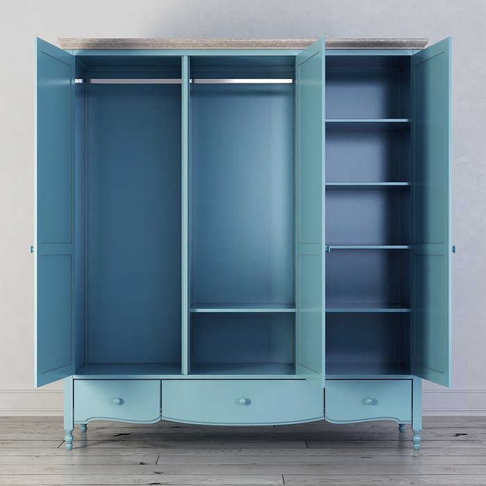 Шкаф трехстворчатый Leblanc голубого цвета  - купить Шкафы распашные по цене 359700.0