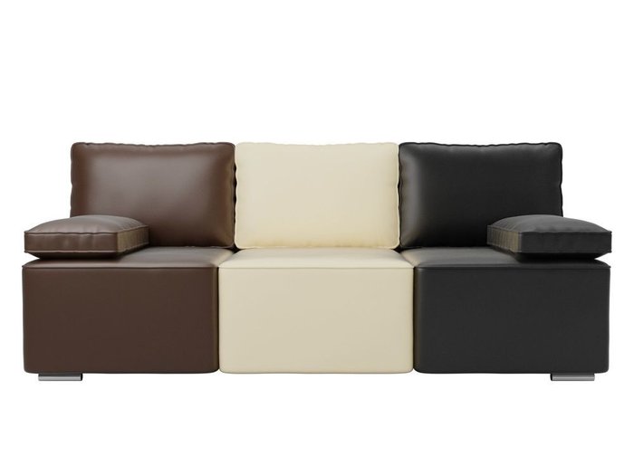 Прямой диван-кровать Радуга коричнево-бежево-черного цвета (экокожа) - купить Прямые диваны по цене 30990.0