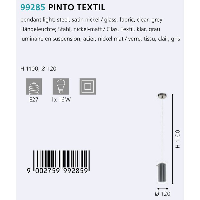 Подвесной светильник Pinto Textil серого цвета - лучшие Подвесные светильники в INMYROOM