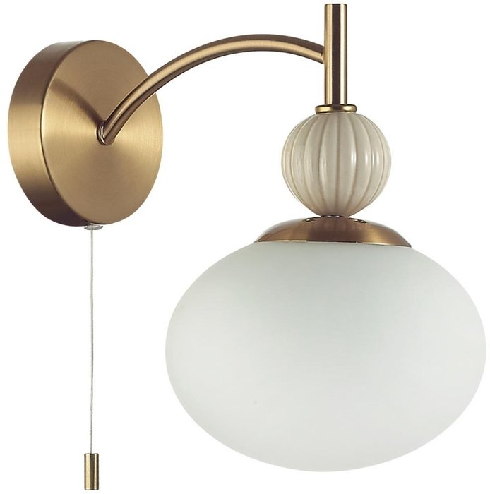 Бра с выключателем сонетка Lumion Gloriya 8272/1W NEOCLASSI латунь/бежевый/белый, металл/керамика/стекло Е14 1*40W 220V