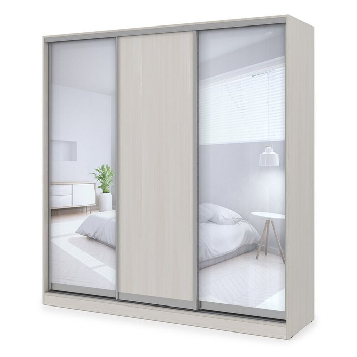 Comfort 21.5 Трехдверный шкаф-купе с зеркалом, комбинированное наполнение с ящиками, ЛДСП, ivory, 210×60×220 см