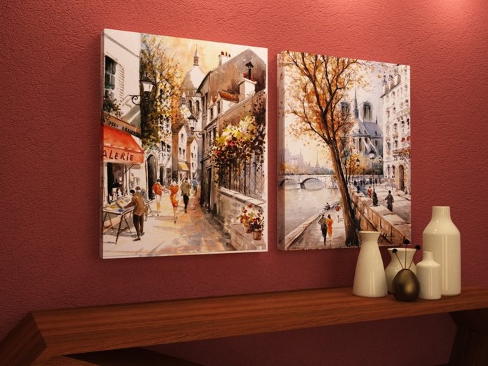 Красивый диптих на холсте: Улочки в акварели - купить Картины по цене 3690.0
