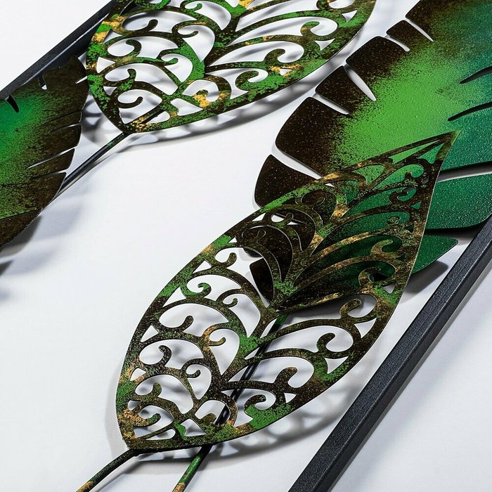 Настенный декор ручной работы Листья 32х90 из металла зеленого цвета - купить Декор стен по цене 13779.0