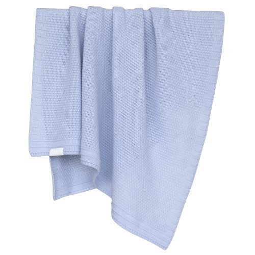 Плед Pompon голубого цвета с белыми и серыми помпонами - купить Пледы по цене 2950.0