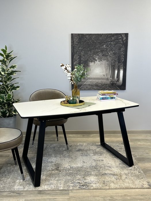 Раздвижной обеденный стол AZ1400 бело-черного цвета - лучшие Обеденные столы в INMYROOM Раздвижной обеденный стол AZ1400 бело-черного цвета - лучшие Обеденные столы в INMYROOM