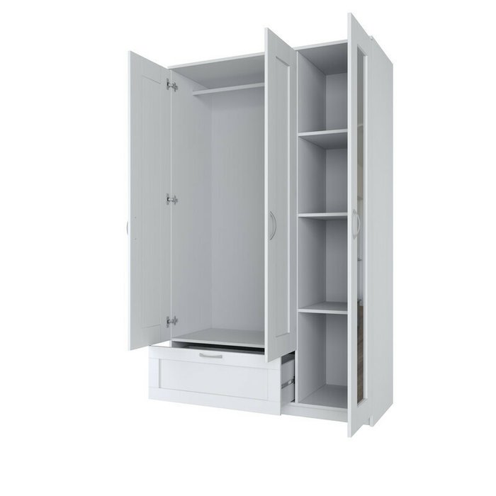 Шкаф трехдверный с выдвижным ящиком Сириус белого цвета - купить Шкафы распашные по цене 20999.0