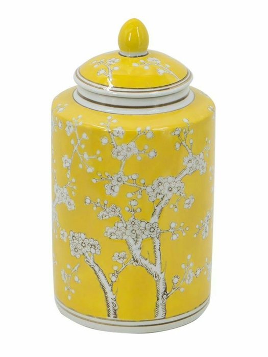 Фарфоровая ваза с крышкой желто-белого цвета