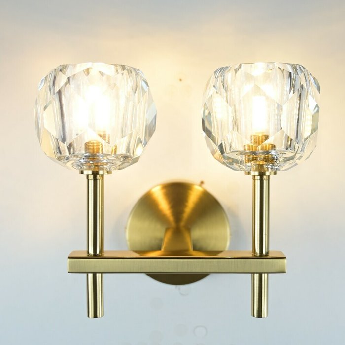 Бра Бра RH Boule de Cristal Double Sconce Brass Бронза - лучшие Бра и настенные светильники в INMYROOM