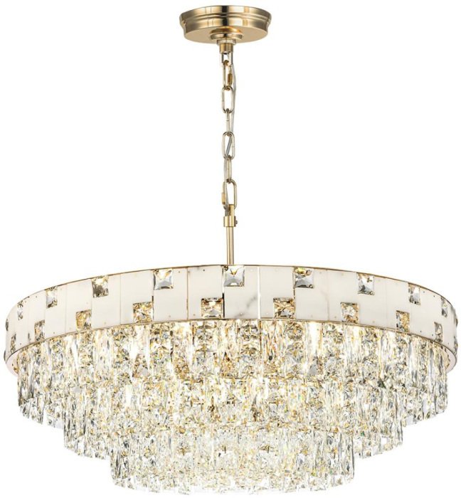 Подвесная люстра светодиодная 42 вт Odeon Light Chessi 5076/21 золото/прозрачный/белый/металл/хрусталь/алебастр E14 21*40W с подвесками - лучшие Подвесные люстры в INMYROOM