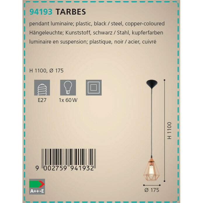 Люстра Eglo Tarbes 94193 - лучшие Подвесные светильники в INMYROOM
