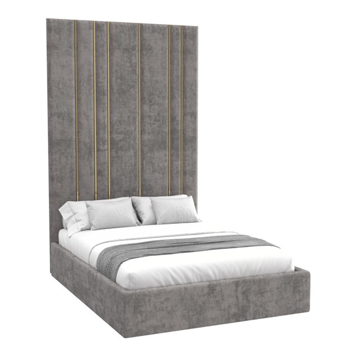 Кровать Jessi 160х200 светло-серого цвета с золотыми молдингами и подъемным механизмом  - купить Кровати для спальни по цене 119900.0
